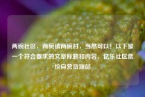 两碗社区，两碗镇两碗村，当然可以！以下是一个符合要求的文章标题和内容，亿乐社区低价自营货源站